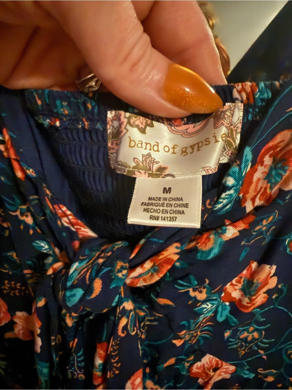 Band of Gypsies Navy Floral Maxi Dress with Coral Trim - Picture 2 of 2